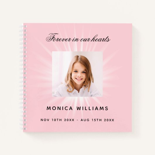 Gastenboek gedenkteken begrafenis roze meisje foto notitieboek (Voorkant)