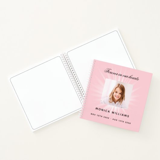 Gastenboek gedenkteken begrafenis roze meisje foto notitieboek (Binnen)