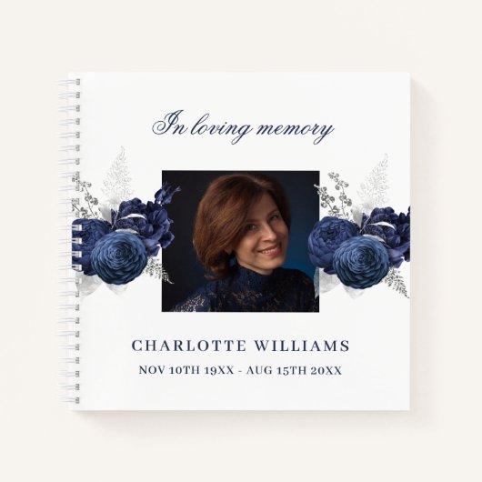 Gastenboek gedenkteken begrafenis wit blauw foto notitieboek (Voorkant)