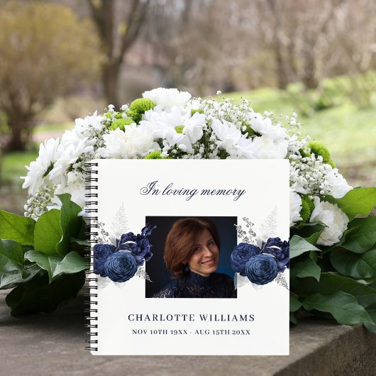 Gastenboek gedenkteken begrafenis wit blauw foto notitieboek