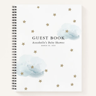 Gastenboek Gold Stars & Blue Clouds Baby shower Notitieboek