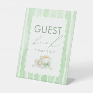 Gastenboek groene babyshower tafelbord reclamebord met voetstuk