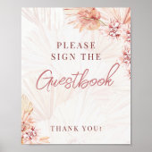Gastenboek Handtekening Boho Blush Beige Bruids Ba Poster (Voorkant)