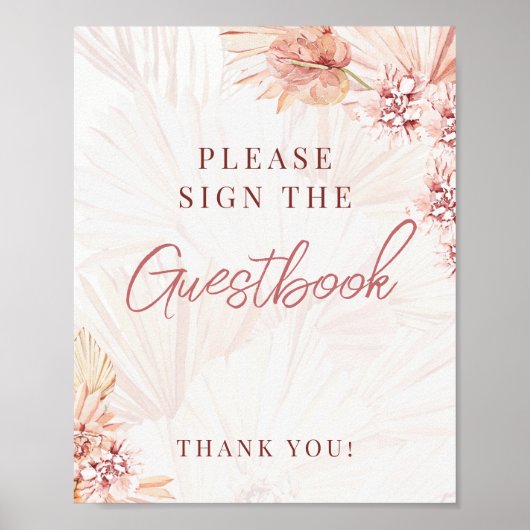 Gastenboek Handtekening Boho Blush Beige Bruids Ba Poster (Voorkant)
