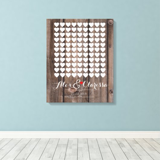 gastenboek hart ondertekening bruiloft gastenboek canvas afdruk (Insitu (Houten vloer))