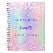 Gastenboek holografisch roze confetti Sweet 16 Notitieboek (Voorkant)