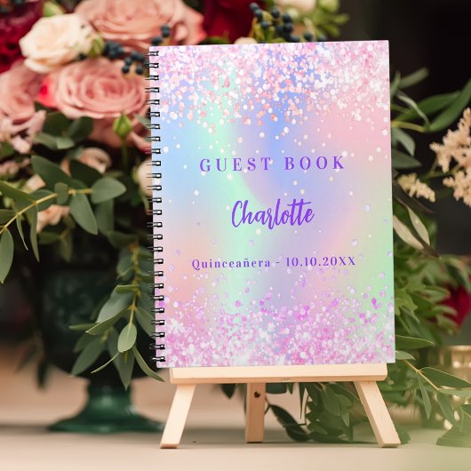 Gastenboek holografisch roze paarse Quinceanera Notitieboek