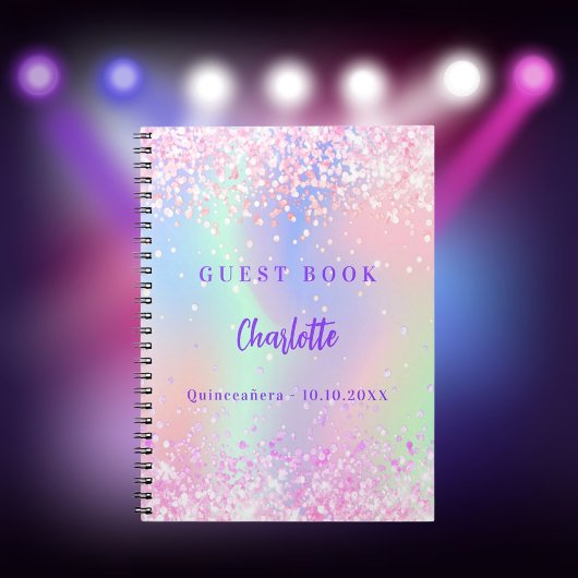 Gastenboek holografisch roze paarse Quinceanera Notitieboek
