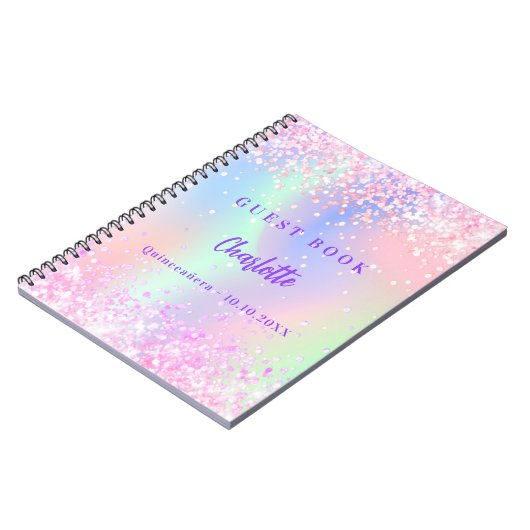 Gastenboek holografisch roze paarse Quinceanera Notitieboek (Linkerzijde)