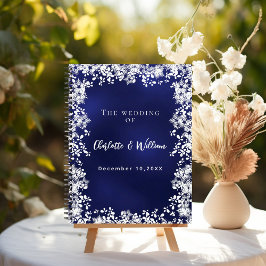 Gastenboek marineblauwe sneeuwvlokken bruiloft notitieboek
