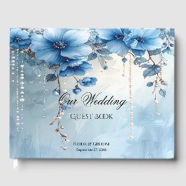 Gastenboek met Blauwe Bloemen en Parels