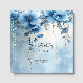Gastenboek met Blauwe Bloemen en Parels