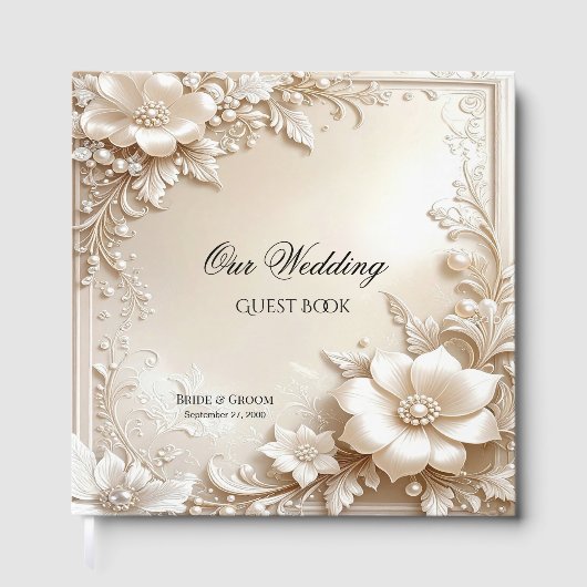 Gastenboek met Ivoren Bloemen (Voorkant)