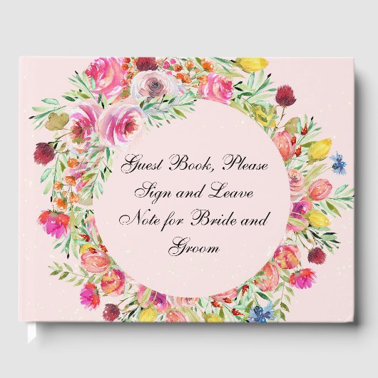 Gastenboek met roze bloemenkrans (Voorkant)