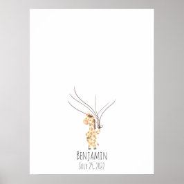 Gastenboek met vingerafdrukken van baby-giraffe poster