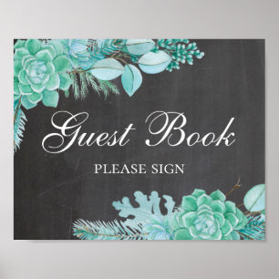 Gastenboek. Mint succulent. Chalkboardbruiloft Poster