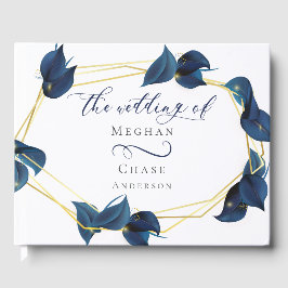 Gastenboek Modern Diep Indigo Blauw en Goud