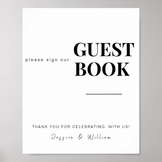 Gastenboek | Moderne minimale bruiloft signage tek Poster (Voorkant)