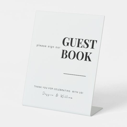 Gastenboek | Moderne minimale bruiloft signage tek Reclamebord Met Voetstuk (Voorkant)