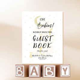 Gastenboek Neutral Twin Storks Baby shower Reclamebord Met Voetstuk