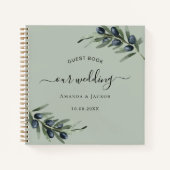Gastenboek olijfbladeren groen bruiloft notitieboek (Voorkant)