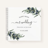 Gastenboek olijfbladeren groen wit bruiloft notitieboek (Voorkant)