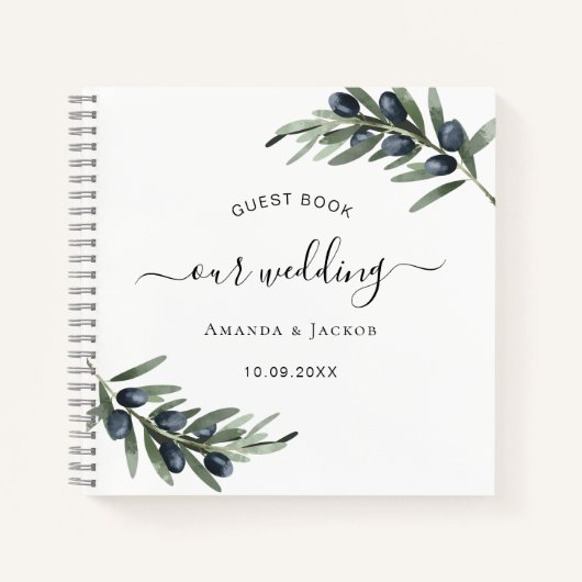 Gastenboek olijfbladeren groen wit bruiloft notitieboek (Voorkant)