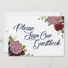 Gastenboek Onderteken Navy Watercolor Lettertype Kaart