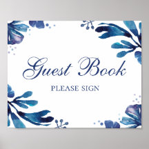 Gastenboek ondertekenen. Blauwe trouwbloemen. Mari