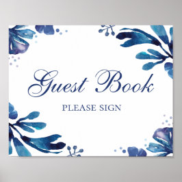 Gastenboek ondertekenen. Blauwe trouwbloemen. Mari Poster