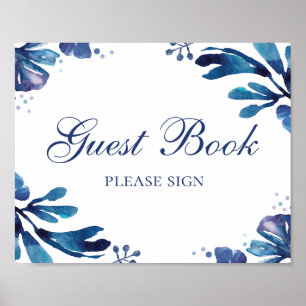 Gastenboek ondertekenen. Blauwe trouwbloemen. Mari Poster