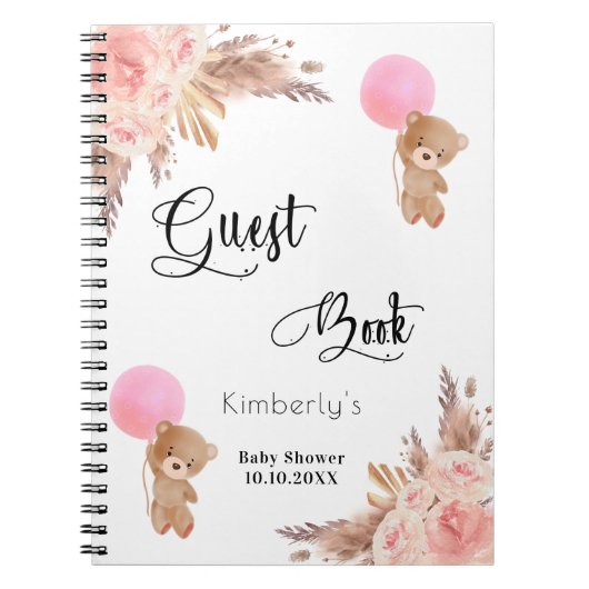 Gastenboek pampas gras roze baby shower meisje notitieboek (Voorkant)