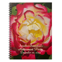 Gastenboek pensioenfeest rode/gouden roos macro notitieboek