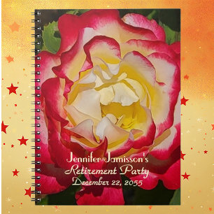 Gastenboek pensioenfeest rode/gouden roos macro notitieboek