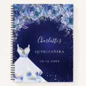 Gastenboek Quinceanera blauw glitter jurk bloemenk Notitieboek (Voorkant)