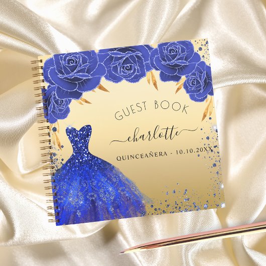 Gastenboek Quinceanera koningsblauw gouden jurk Notitieboek
