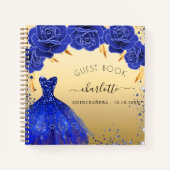 Gastenboek Quinceanera koningsblauw gouden jurk Notitieboek (Voorkant)