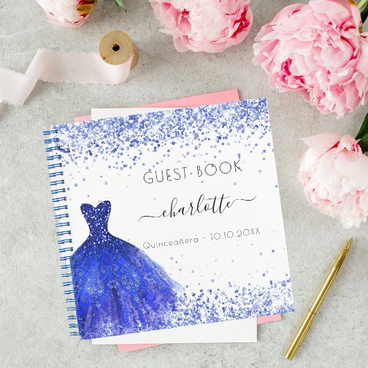 Gastenboek Quinceanera koningsblauw jurkje wit Notitieboek