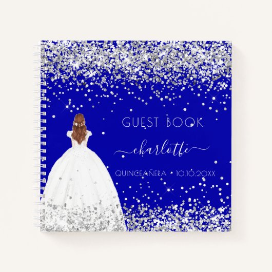 Gastenboek Quinceanera koningsblauwe jurk glitter Notitieboek (Voorkant)
