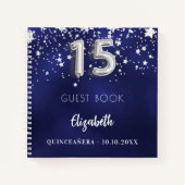 Gastenboek Quinceanera marine blauwe zilveren ster Notitieboek (Voorkant)