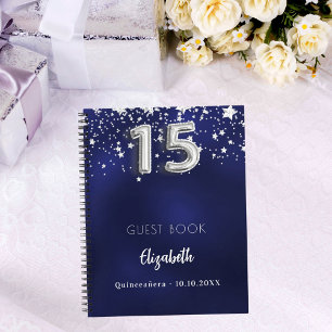 Gastenboek Quinceanera marine blauwe zilveren ster Notitieboek