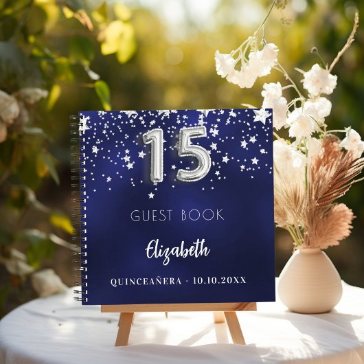 Gastenboek Quinceanera marine blauwe zilveren ster Notitieboek
