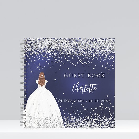 Gastenboek Quinceanera navy blauwe jurk glitter Notitieboek