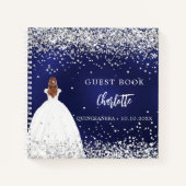 Gastenboek Quinceanera navy blauwe jurk glitter Notitieboek (Voorkant)