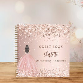 Gastenboek Quinceanera roos gouden jurk glitter Notitieboek