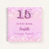 Gastenboek Quinceanera roze confetti naam Notitieboek (Voorkant)