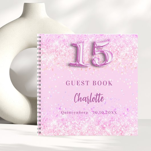 Gastenboek Quinceanera roze confetti naam Notitieboek