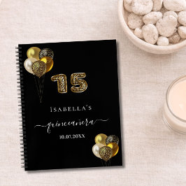 Gastenboek Quinceanera zwart gouden luipaard ballo Notitieboek