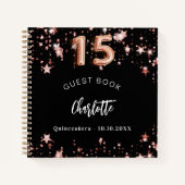Gastenboek Quinceanera zwart roos gouden sterren Notitieboek (Voorkant)