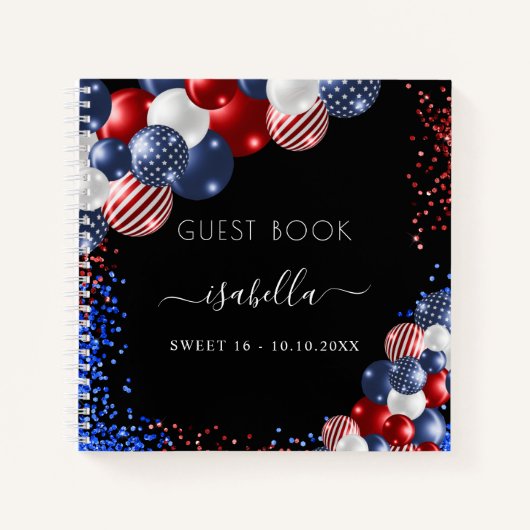 Gastenboek rood wit blauw USA patriottisch Zoet 16 Notitieboek (Voorkant)